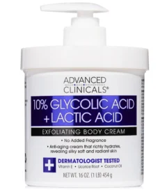 Advanced Clinicals 10% Glycolic Acid Lactic Acid Exfoliating Body Cream 454g